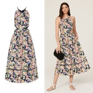 Something Navy Floral Cutout Midi Dress - XS